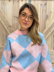 Pullover Raute Rosa / Blau - Unique Flores