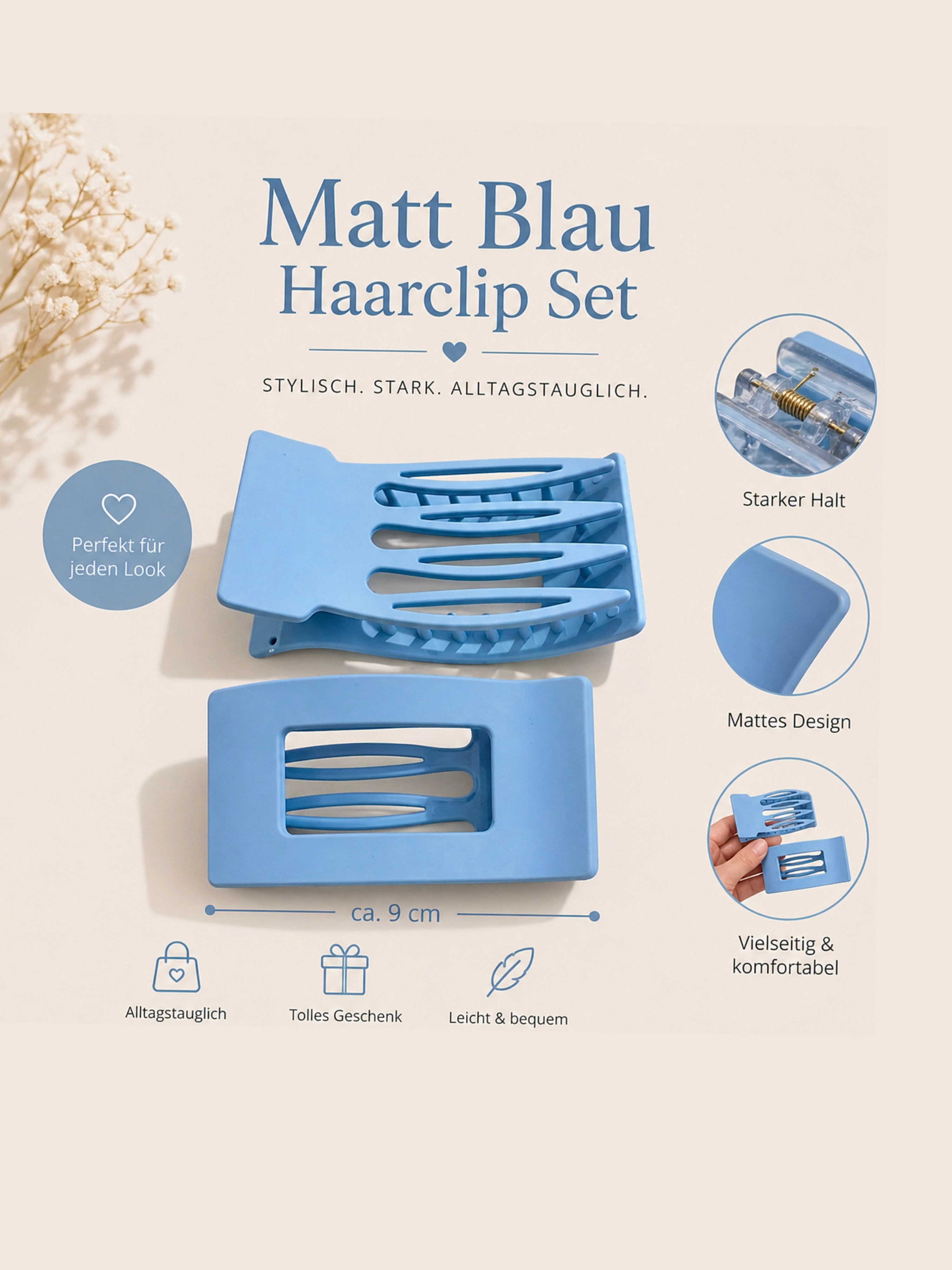Haarklammer Babyblau matt - Unique Flores 