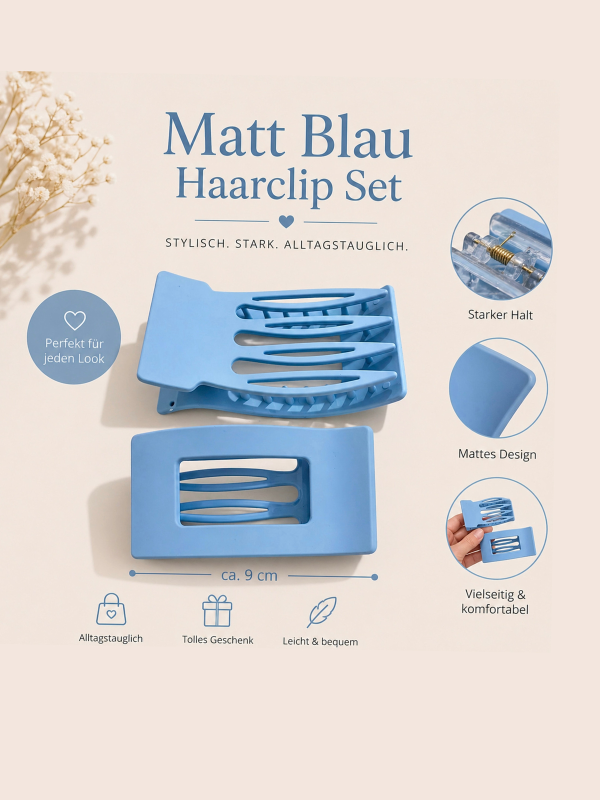 Haarklammer Babyblau matt - Unique Flores 
