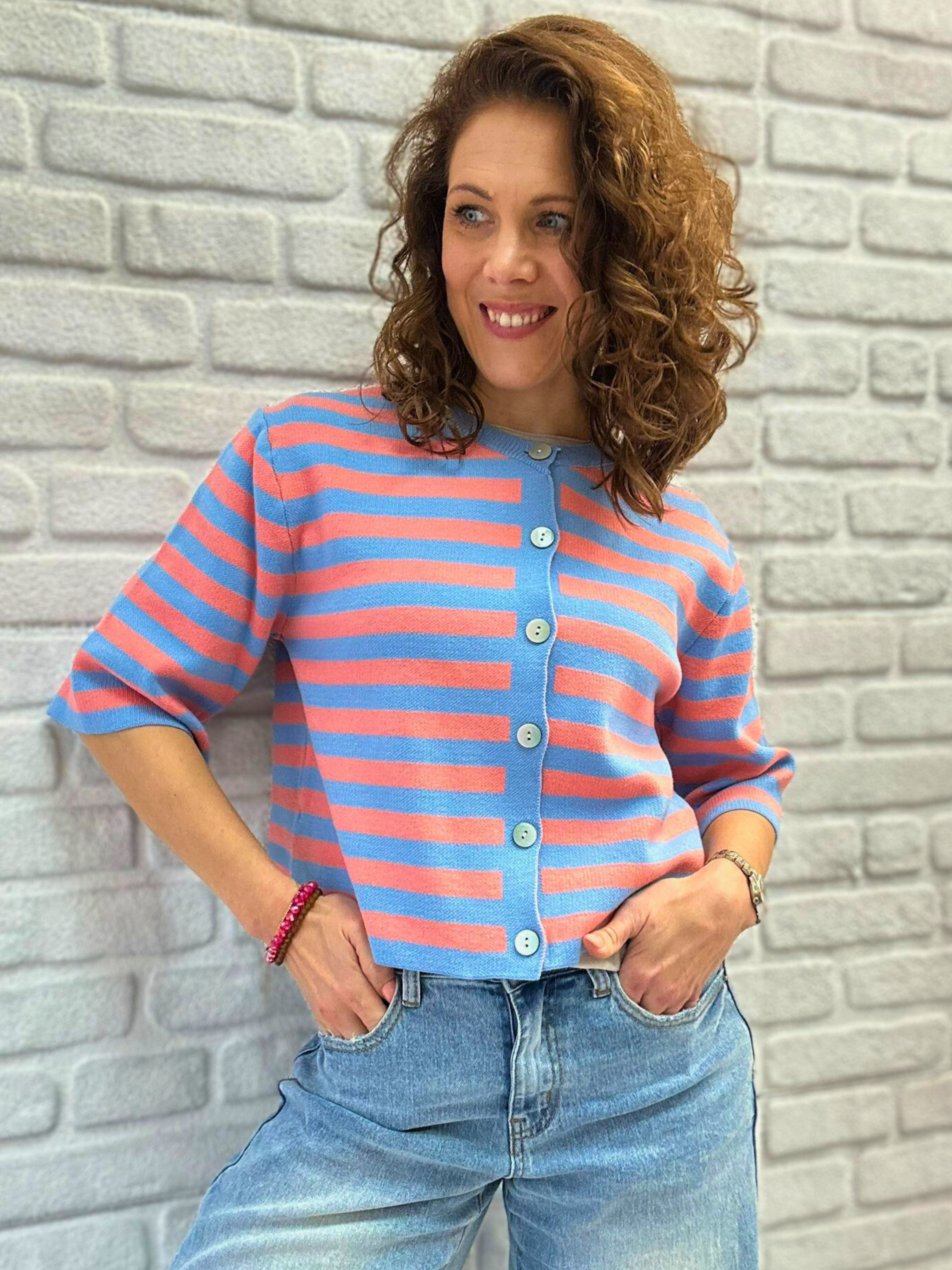 Cardigan 3/4 Ärmel mit Streifen - Unique Flores 