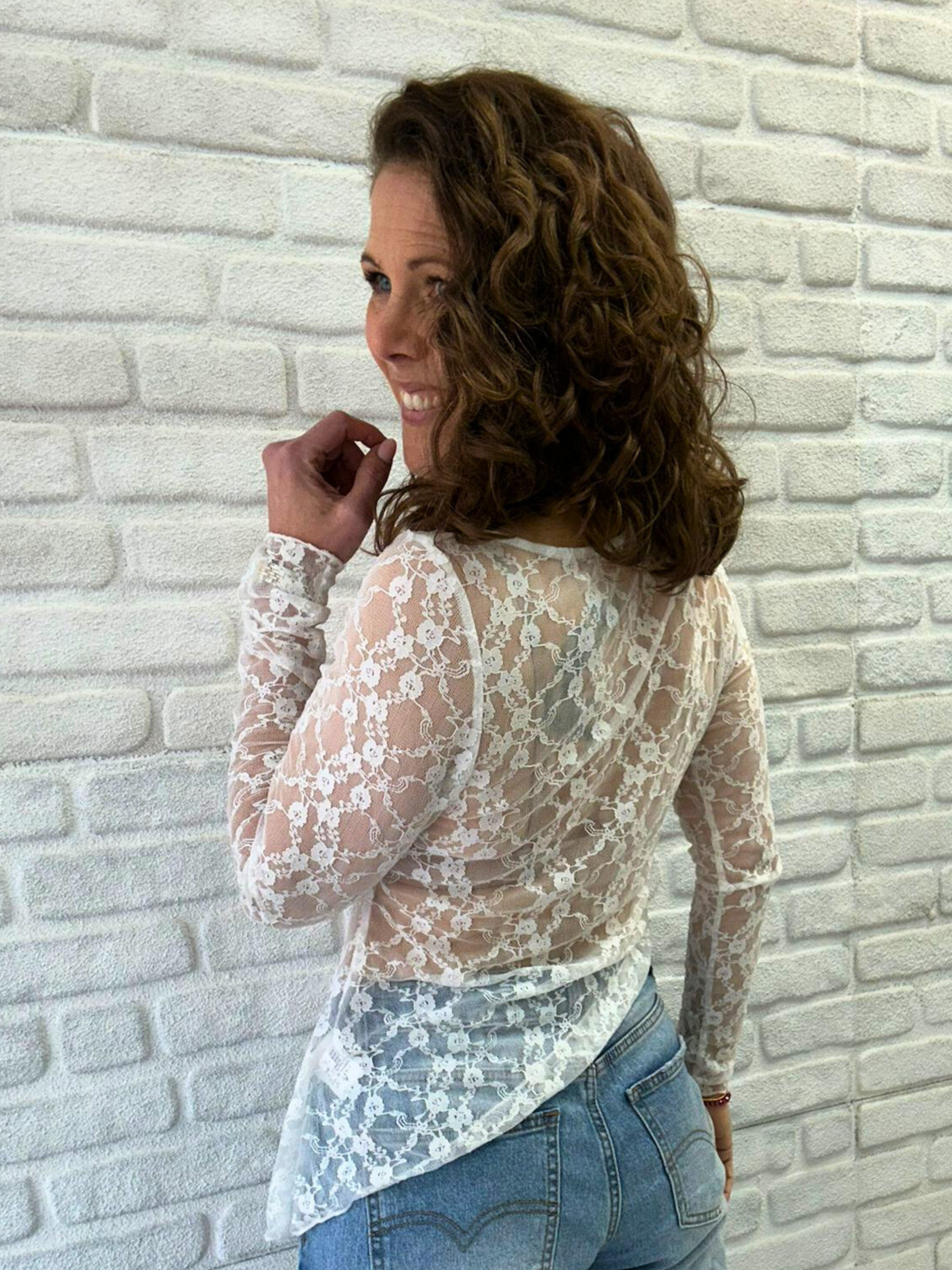 Langarmshirt asymmetrisch Mesh - Unique Flores 