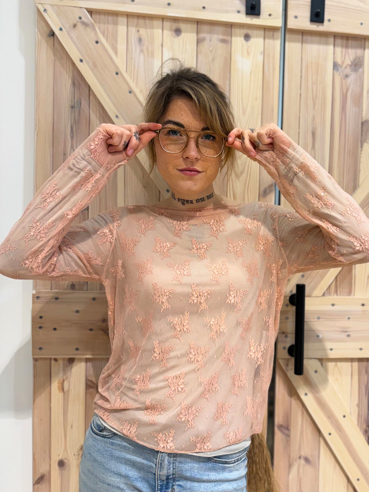 Langarmshirt Mesh Flowers - Unique Flores 