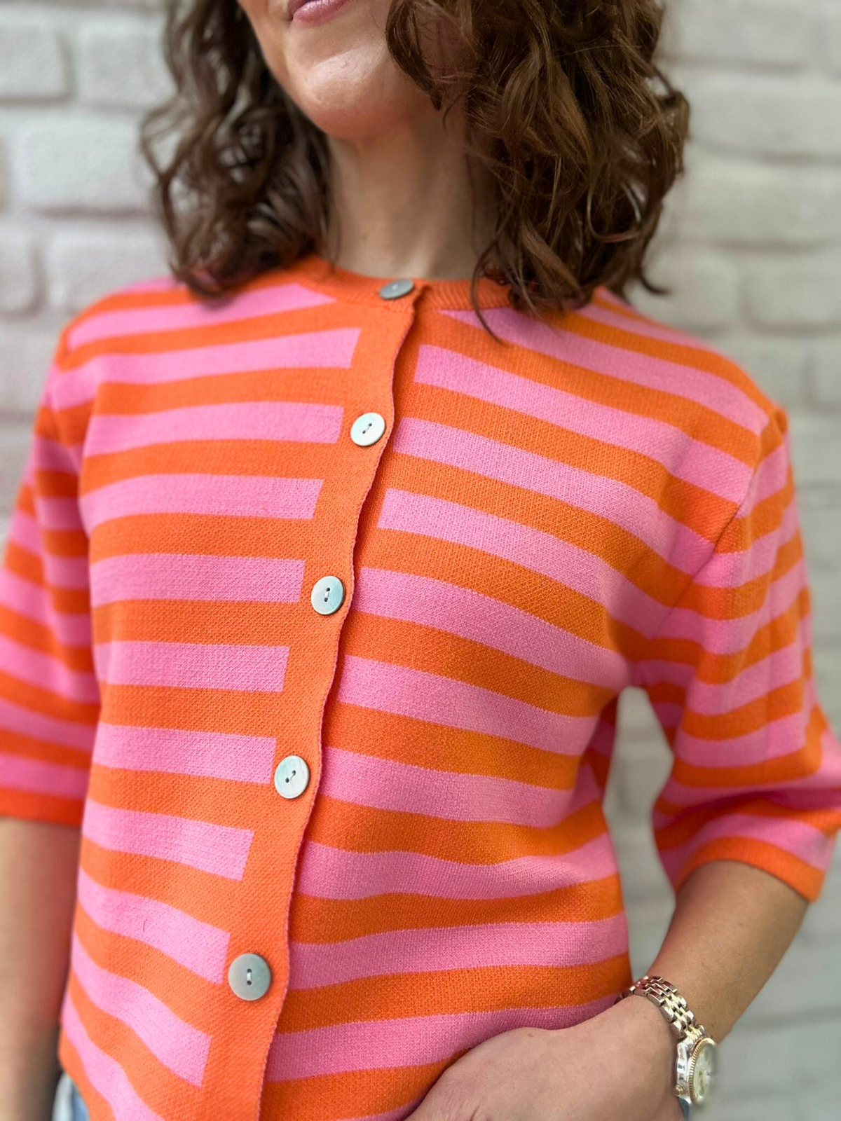 Cardigan 3/4 Ärmel mit Streifen - Unique Flores 