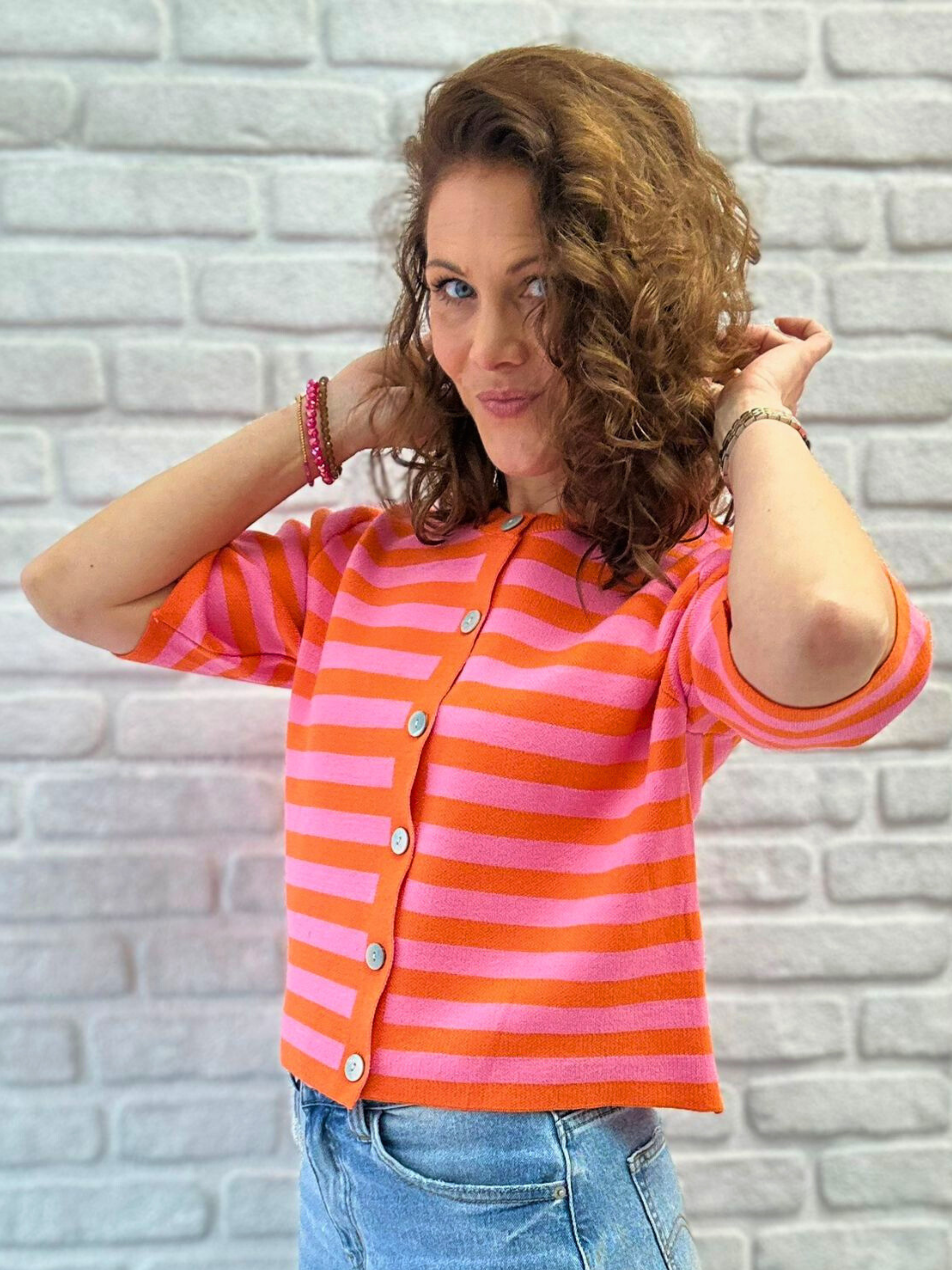 Cardigan 3/4 Ärmel mit Streifen - Unique Flores 