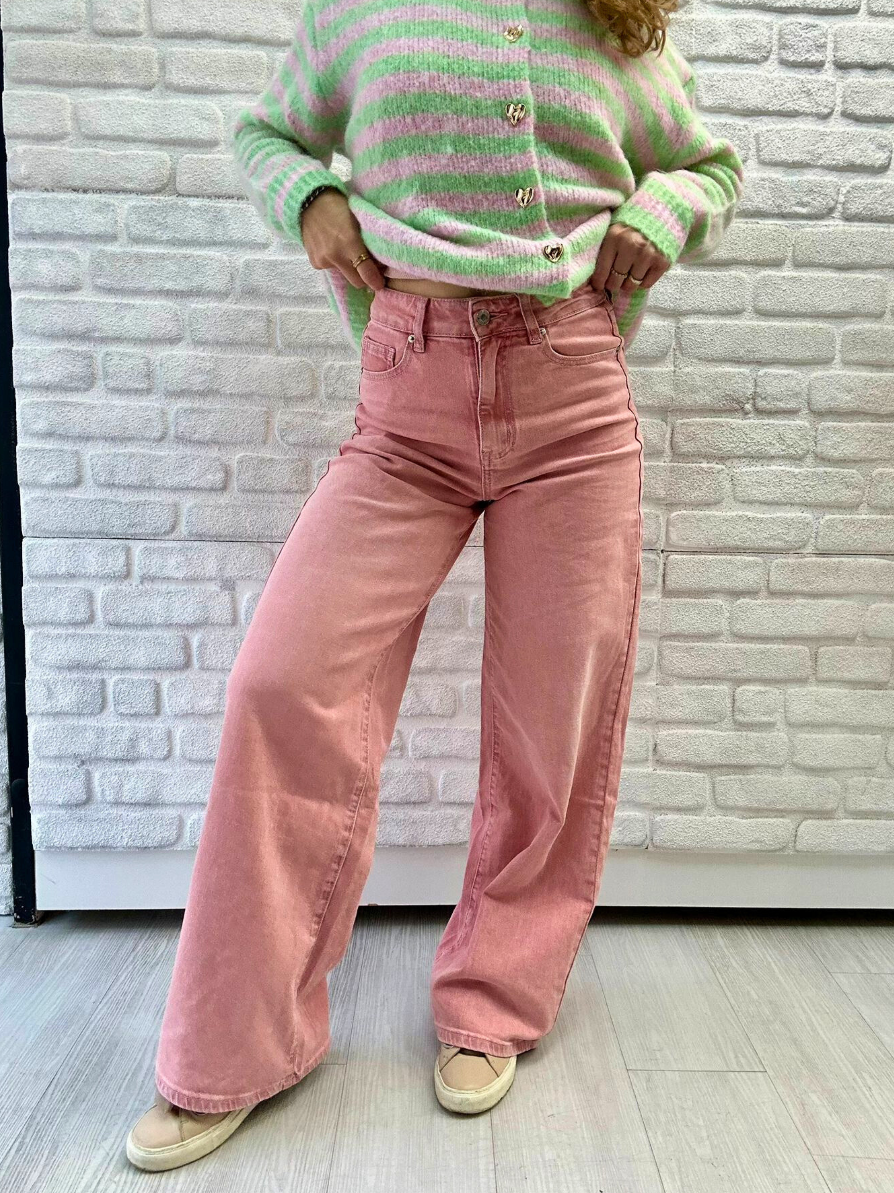 Jeans Washed Out Rosa - Unique Flores 