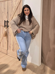 Jeans Wide Leg mit 2 Seitlichen weißen Streifen - Unique Flores 