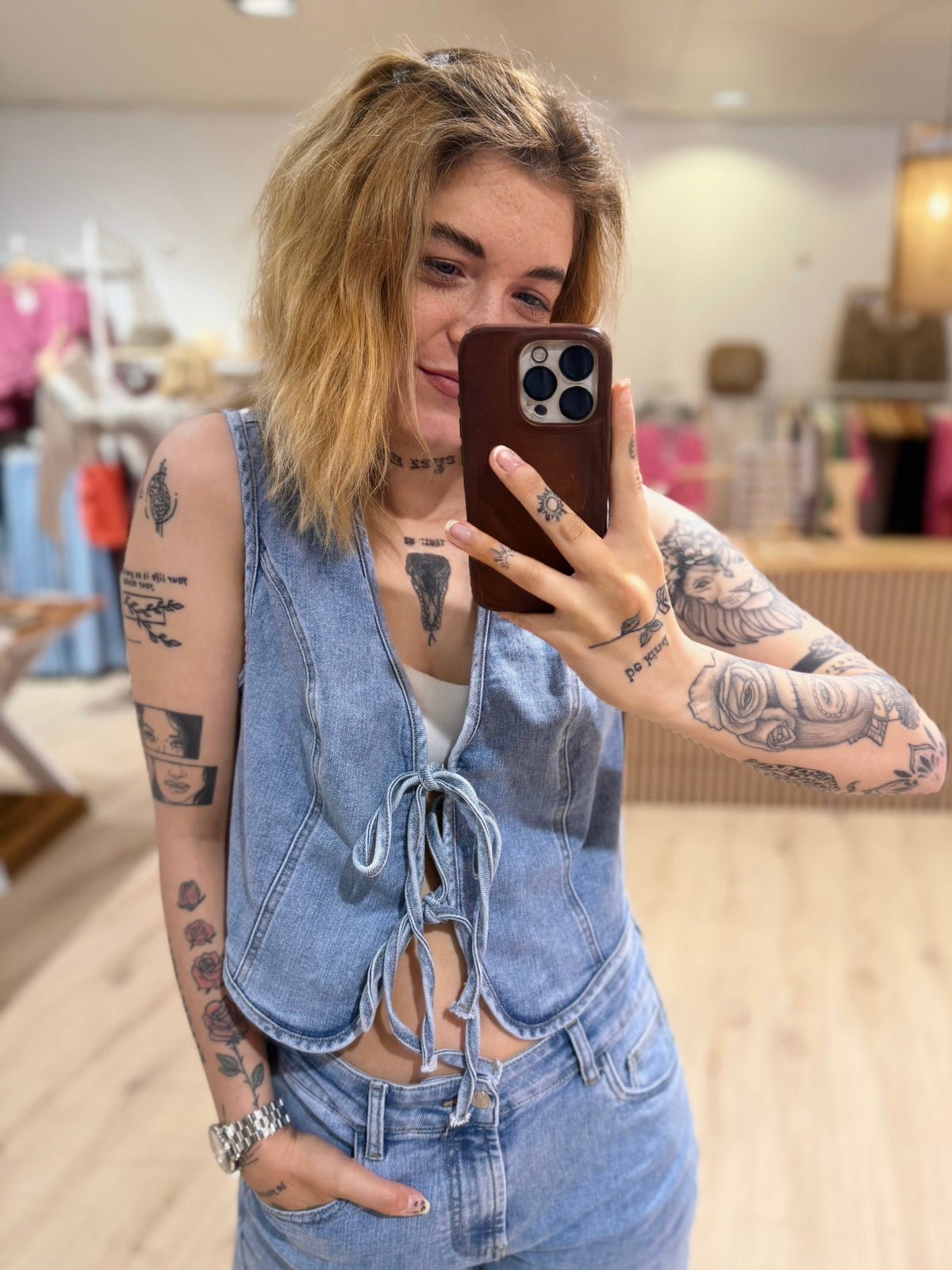 Jeans Weste-Schleifchen