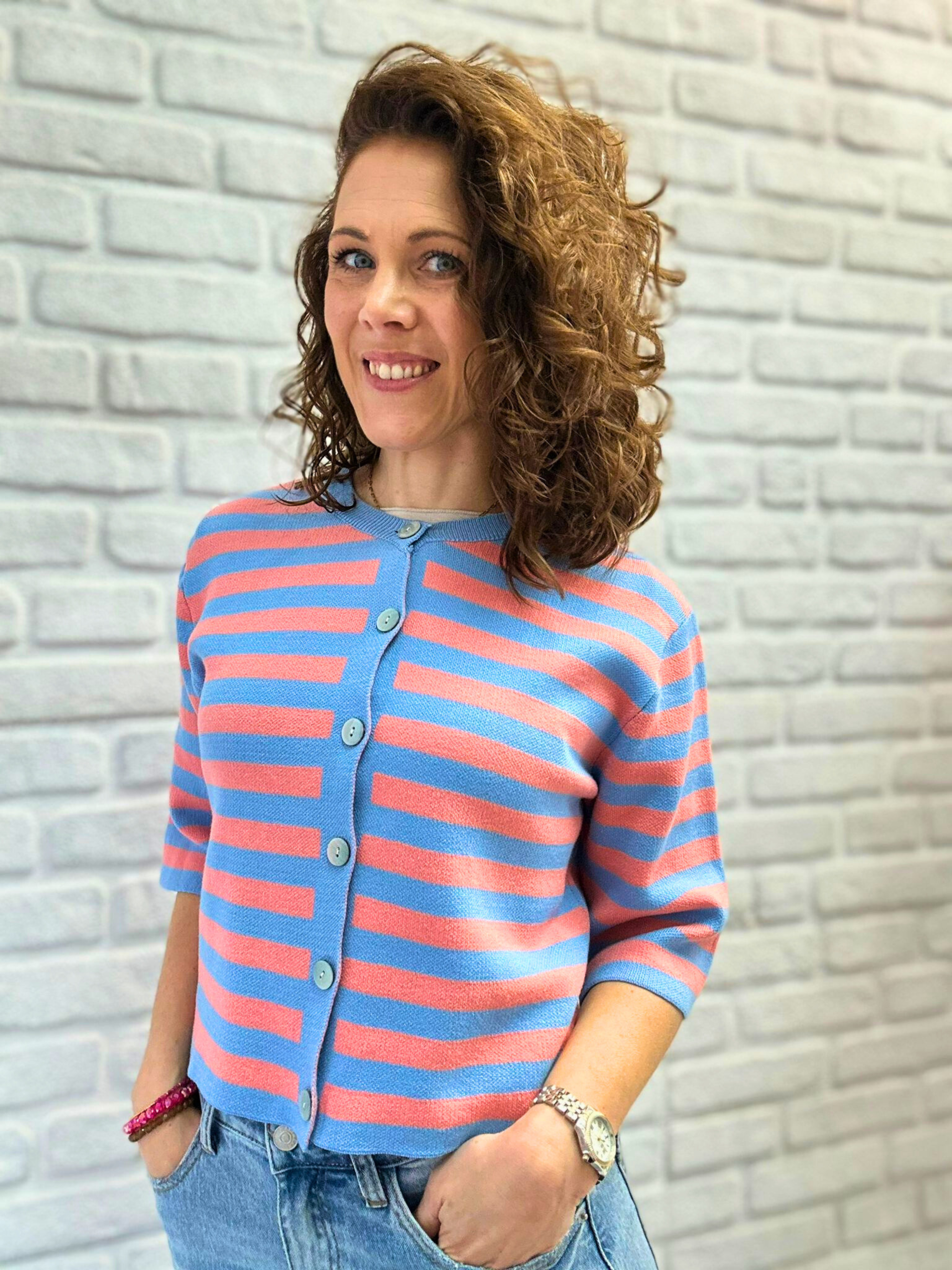 Cardigan 3/4 Ärmel mit Streifen - Unique Flores 