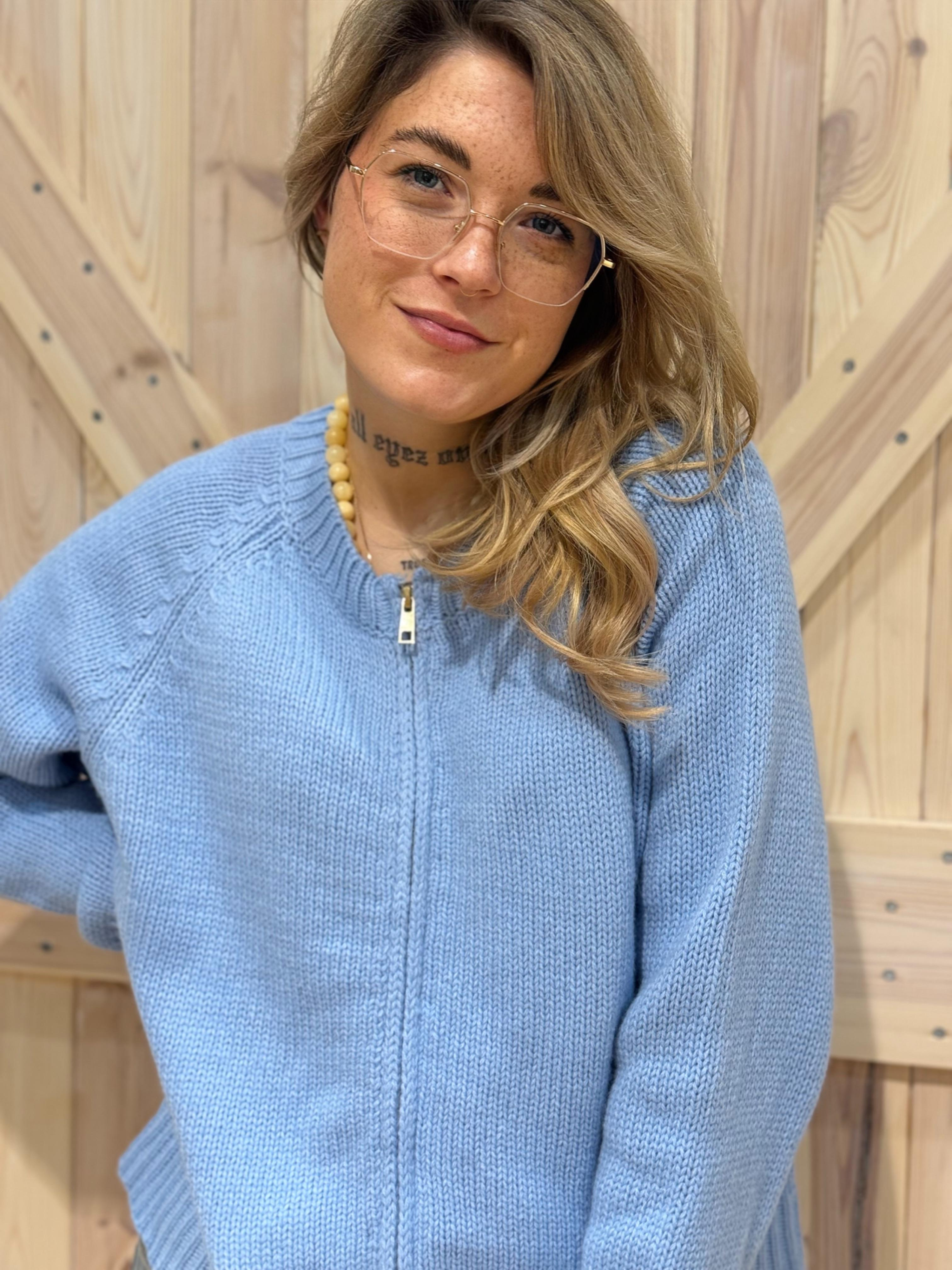 Strickjacke mit goldenen Reißverschluss - Unique Flores 