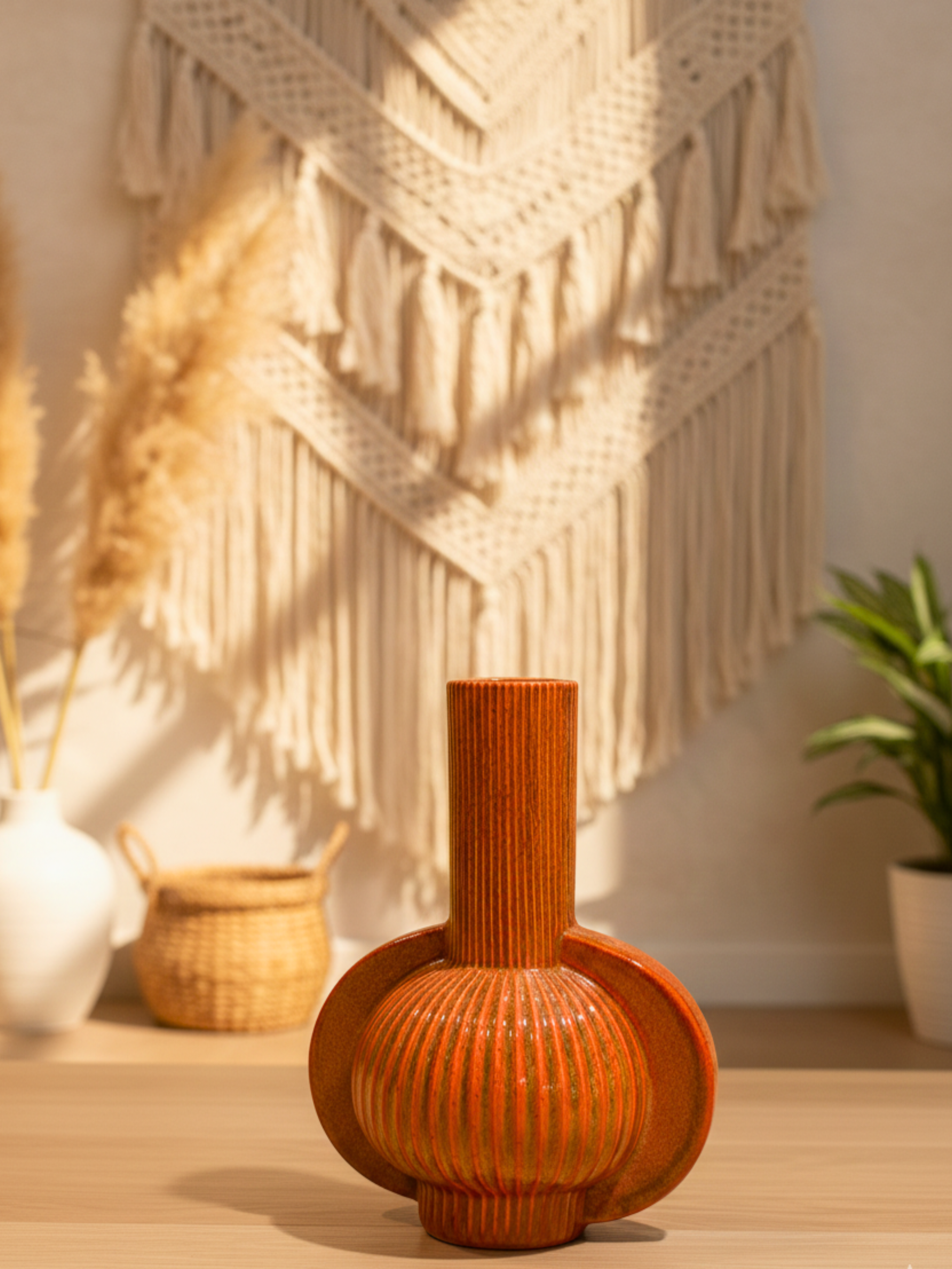 Vase mit Rillen im Kupferton - Unique Flores 